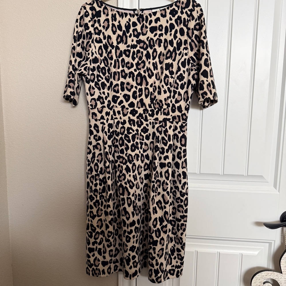 Kate Spade Black and Cream Animal Leopard Cheetah Print Midi Dress Size 10